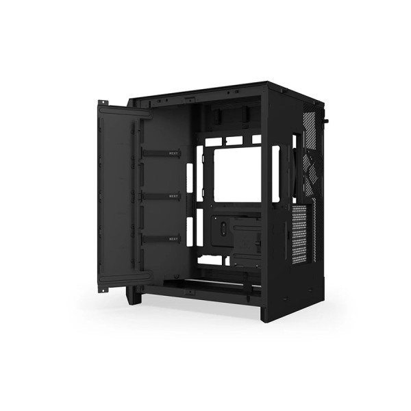 صندوق احترافي NZXT H9 Flow ار جي بي بلس , تصميم Dual-Chamber, دعم اللوحات الأم ذات التوصيل الخلفي, 7 مراوح مضية داخلية - أسود