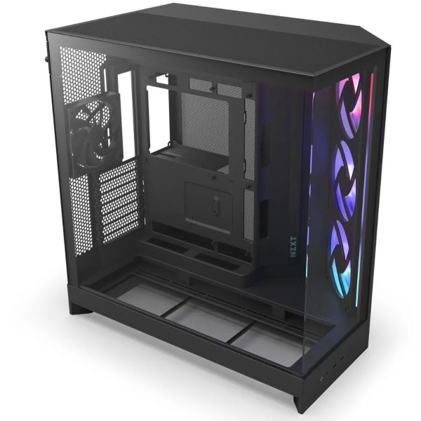 صندوق احترافي NZXT H9 Flow ار جي بي , تصميم Dual-Chamber, دعم اللوحات الأم ذات التوصيل الخلفي, 4 مراوح داخلية - أسود