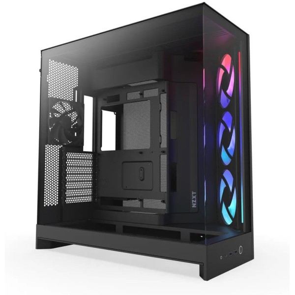 صندوق احترافي NZXT H9 Flow ار جي بي , تصميم Dual-Chamber, دعم اللوحات الأم ذات التوصيل الخلفي, 4 مراوح داخلية - أسود