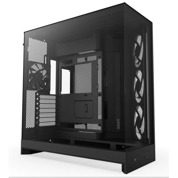 صندوق احترافي NZXT H9 Flow ار جي بي , تصميم Dual-Chamber, دعم اللوحات الأم ذات التوصيل الخلفي, 4 مراوح داخلية - أسود