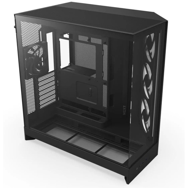 صندوق احترافي NZXT H9 Flow ار جي بي , تصميم Dual-Chamber, دعم اللوحات الأم ذات التوصيل الخلفي, 4 مراوح داخلية - أسود