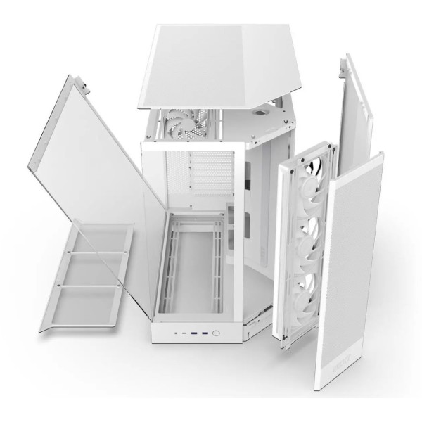 NZXT H9 Flow RGB Dual-chamber Case, support up to 420 mm AIO, support Rear-connect MB, Includes, 4x Fans - WHITE