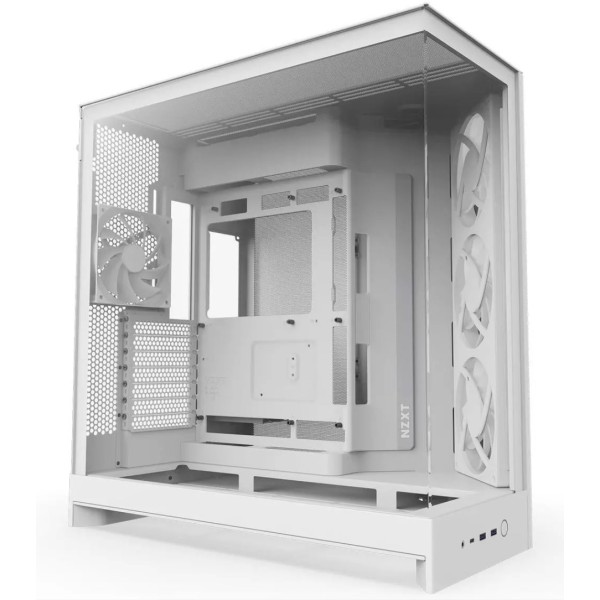 NZXT H9 Flow RGB Dual-chamber Case, support up to 420 mm AIO, support Rear-connect MB, Includes, 4x Fans - WHITE