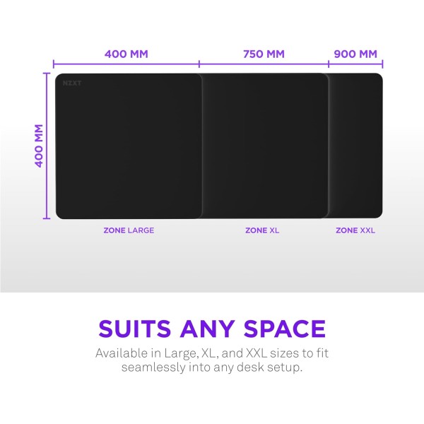 NZXT Zone 2XL Gaming Mousepad, 900 × 400 mm, 3mm Thickness, Micro-Weave Cloth Surface - BLACK