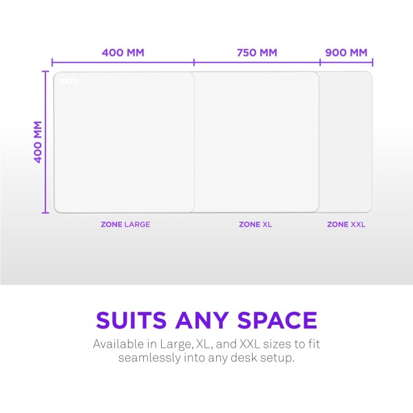 ماوس باد كبيرة الحجم من NZXT مقاس 2XL, بمساحة 900 × 400 مم, سطح من القماش بتقنية Micro-Weave, قاعدة مطاطية غير قابلة للانزلاق - أبيض