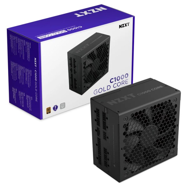 مزود الطاقة NZXT C1000 Gold Core، كامل الفواصل (Full Modular)، يدعم معيار ATX 3.1، قدرة قصوى 1000 واط، موصل جاهز PCIe 5.1 – اسود