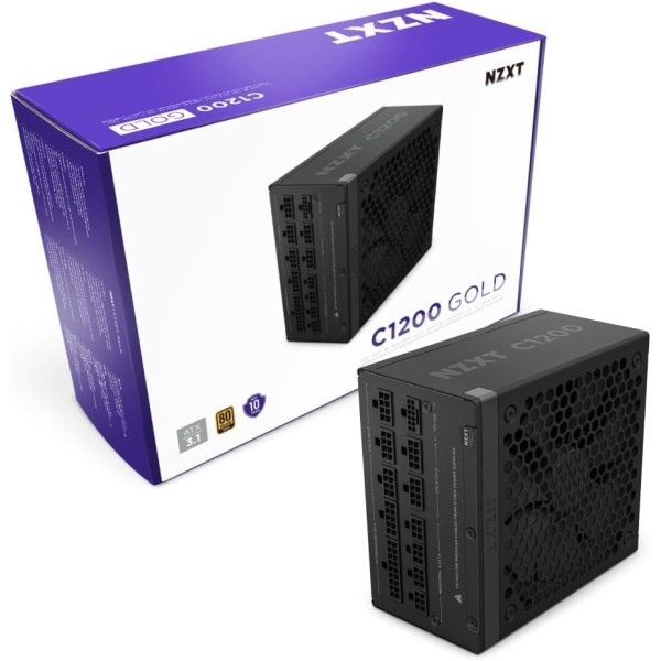 NZXT C1200, 1200 Watt Power Supply, Certified 80 PLUS Gold efficiency, Fully modular cables, ATX 3.1 standard - BLACK