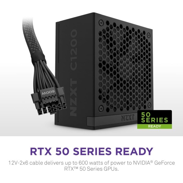 NZXT C1200, 1200 Watt Power Supply, Certified 80 PLUS Gold efficiency, Fully modular cables, ATX 3.1 standard - BLACK