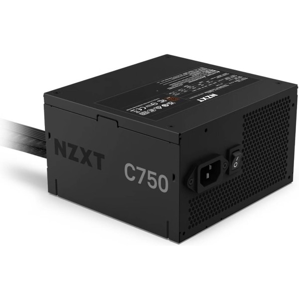مزود طاقة NZXT C750, قدرة 750 واط, شهادة كفاءة 80 Plus Bronze, دعم معيار ATX 3.1, تصميم كابلات مسطح غير قابلة للفصل Non-Modular - أسود
