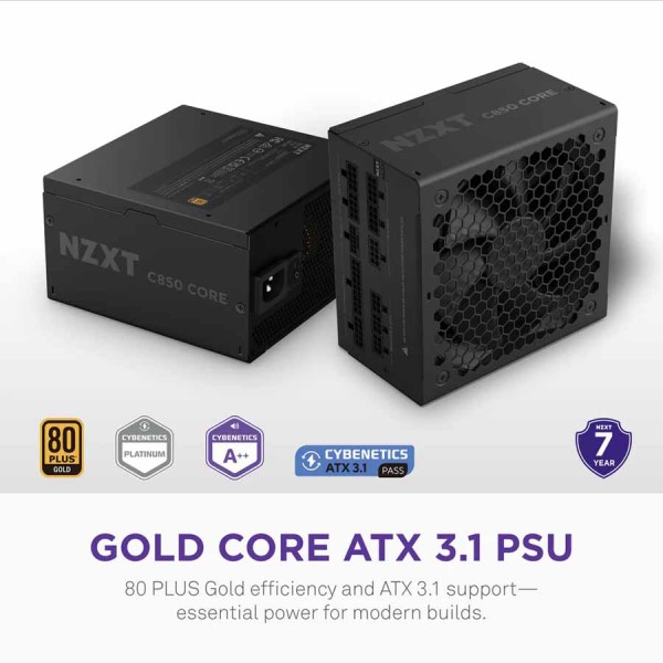 Power Supply NZXT C850 Gold Core 850W ,80+ Gold efficiency ,Supports ATX 3.1 ,Fully Mod ,Zero RPM mode -Black