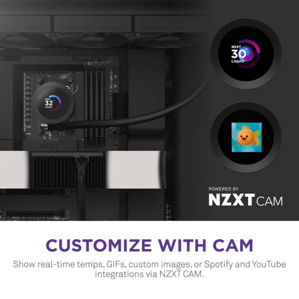 مبرد مائي للمعالج NZXT Kraken Plus 360، مزود بشاشة LCD مقاس 1.54 بوصة، ومضخة NZXT Turbine، ويدعم وضع Zero RPM للتشغيل الصامت، مع تحكم كامل عبر برنامج NZXT CAM – اسود
