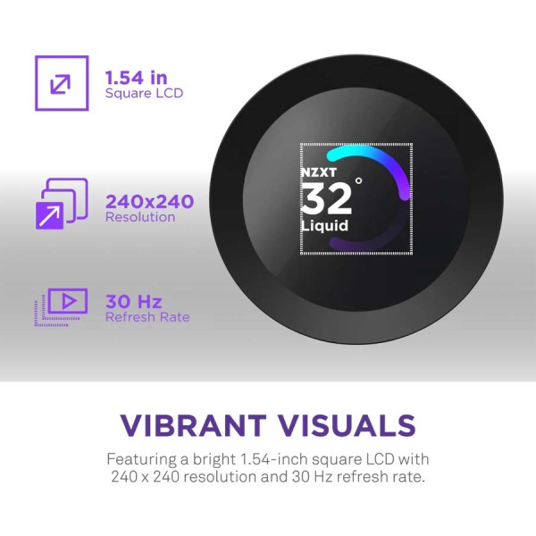 مبرد مائي للمعالج NZXT Kraken Plus 360، مزود بشاشة LCD مقاس 1.54 بوصة، ومضخة NZXT Turbine، ويدعم وضع Zero RPM للتشغيل الصامت، مع تحكم كامل عبر برنامج NZXT CAM – اسود