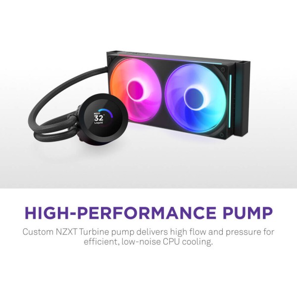 مبرد مائي احترافي NZXT Kraken Plus 240, شاشة LCD مربعة مقاس 1.54 بوصة, مروحتين RGB عالية الكفاءة مقاس 120 مم, متوافق مع معالجات Intel و AMD الحديثة - أسود