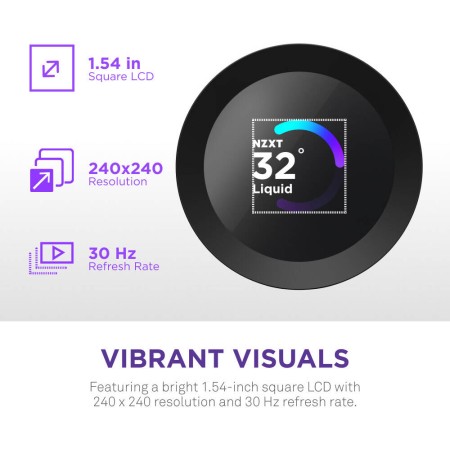 مبرد مائي احترافي NZXT Kraken Plus 240, شاشة LCD مربعة مقاس 1.54 بوصة, مروحتين RGB عالية الكفاءة مقاس 120 مم, متوافق مع معالجات Intel و AMD الحديثة - أسود
