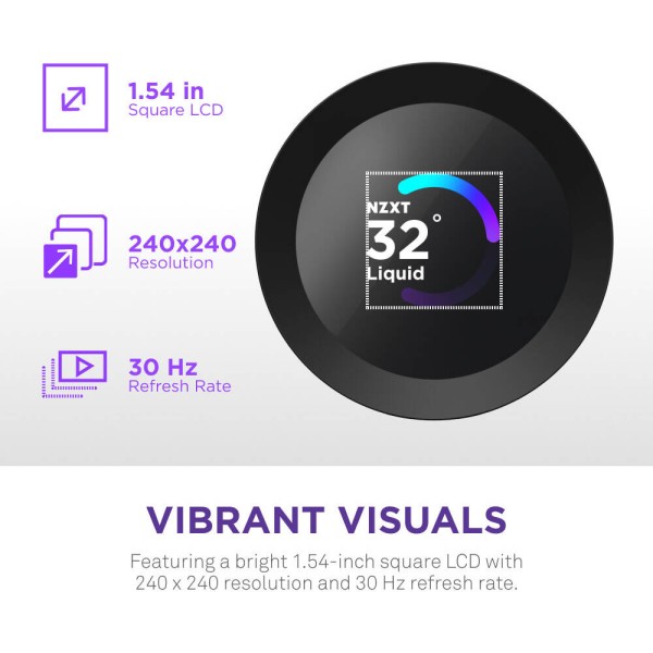 مبرد مائي احترافي NZXT Kraken Plus 240, شاشة LCD مربعة مقاس 1.54 بوصة, مروحتين RGB عالية الكفاءة مقاس 120 مم, متوافق مع معالجات Intel و AMD الحديثة - أسود