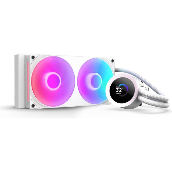 مبرد مائي احترافي NZXT Kraken Plus 240, شاشة LCD مربعة مقاس 1.54 بوصة, مروحتين RGB عالية الكفاءة مقاس 120 مم, متوافق مع معالجات Intel و AMD الحديثة - أبيض