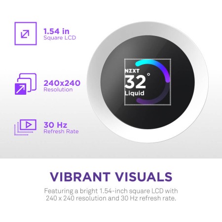 مبرد مائي احترافي NZXT Kraken Plus 240, شاشة LCD مربعة مقاس 1.54 بوصة, مروحتين RGB عالية الكفاءة مقاس 120 مم, متوافق مع معالجات Intel و AMD الحديثة - أبيض