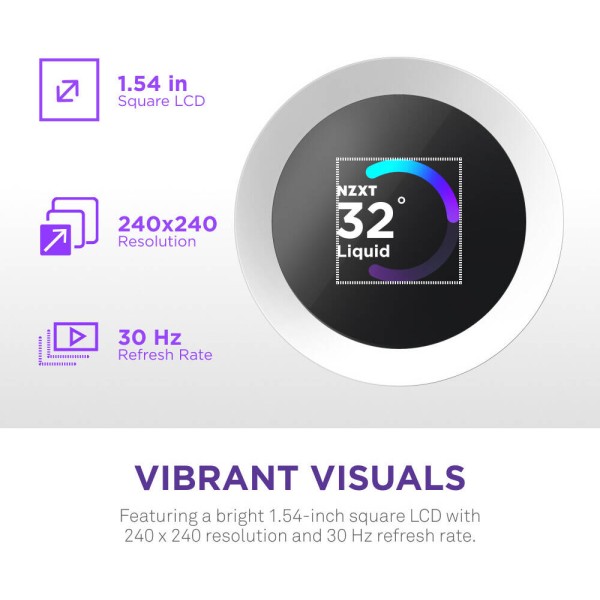 مبرد مائي احترافي NZXT Kraken Plus 240, شاشة LCD مربعة مقاس 1.54 بوصة, مروحتين RGB عالية الكفاءة مقاس 120 مم, متوافق مع معالجات Intel و AMD الحديثة - أبيض