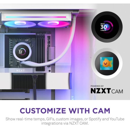 مبرد مائي احترافي NZXT Kraken Plus 240, شاشة LCD مربعة مقاس 1.54 بوصة, مروحتين RGB عالية الكفاءة مقاس 120 مم, متوافق مع معالجات Intel و AMD الحديثة - أبيض
