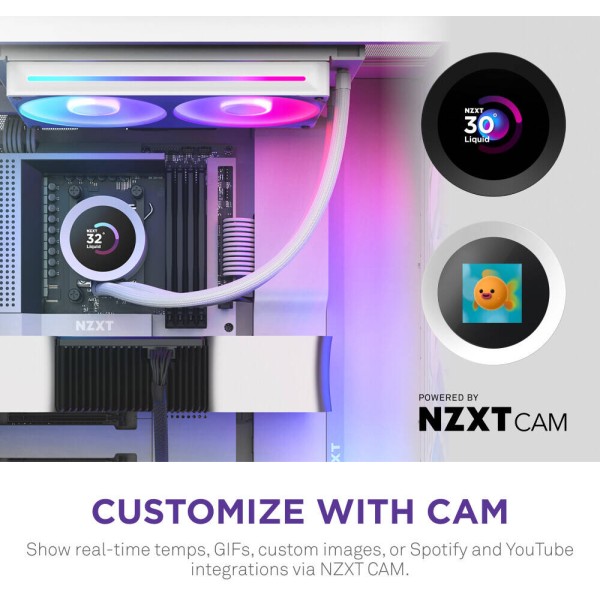 مبرد مائي احترافي NZXT Kraken Plus 240, شاشة LCD مربعة مقاس 1.54 بوصة, مروحتين RGB عالية الكفاءة مقاس 120 مم, متوافق مع معالجات Intel و AMD الحديثة - أبيض