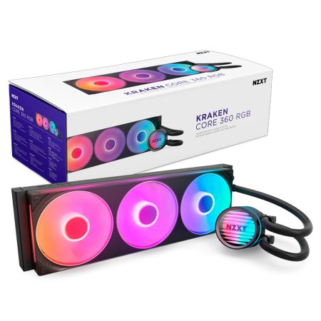 مبرد مائي NZXT Kraken Core 360 RGB، تصميم AIO مع رادياتور 360 مم، محامل Fluid Dynamic، إضاءة RGB قابلة للتخصيص - اسود مبرد مائي NZXT Kraken Core 360 RGB، تصميم AIO مع رادياتور 360 مم، محامل Fluid Dynamic، إضاءة RGB قابلة للتخصيص - اسود