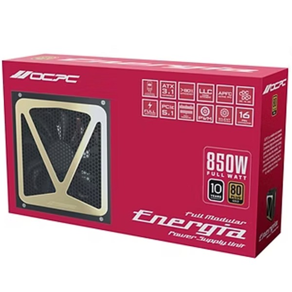Power Supply OCPC ENERGIA GD‑850M ,80 Plus Gold ,Full Mod ,Flat black cables for a sleek ,high-performance builds -