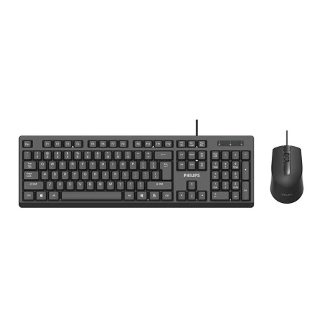 كومبو لوحة مفاتيح وماوس سلكية PHILIPS SPT6234B/89, اتصال سلكي USB, لوحة مفاتيح كاملة معربة, ماوس ب 3 أزار,  بسرعة تصل الى 1200 DPI - أسود