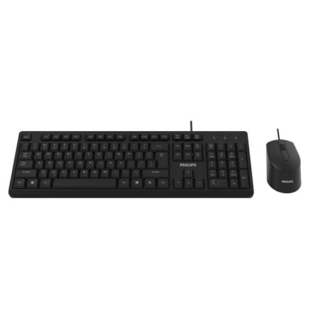 كومبو لوحة مفاتيح وماوس سلكية PHILIPS SPT6234B/89, اتصال سلكي USB, لوحة مفاتيح كاملة معربة, ماوس ب 3 أزار,  بسرعة تصل الى 1200 DPI - أسود