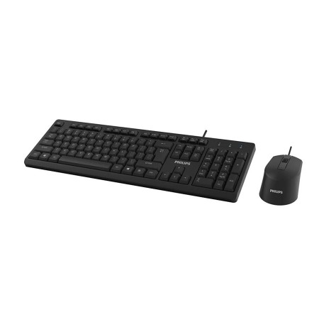 كومبو لوحة مفاتيح وماوس سلكية PHILIPS SPT6234B/89, اتصال سلكي USB, لوحة مفاتيح كاملة معربة, ماوس ب 3 أزار,  بسرعة تصل الى 1200 DPI - أسود