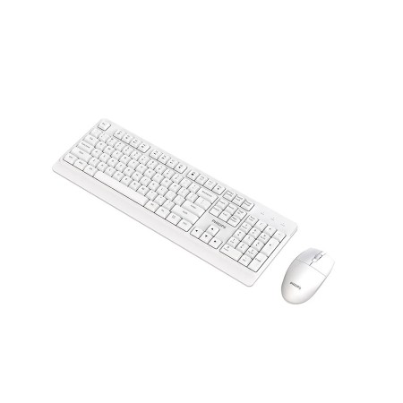 كومبو لوحة مفاتيح وماوس لاسلكية PHILIPS SPT6347W/89, اتصال لاسلكي 2.4GHz, لوحة مفاتيح كاملة معربة, ماوس وايرليس بسرعة تصل الى 1600 DPI - أبيض