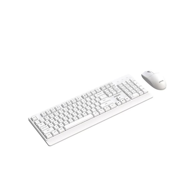 كومبو لوحة مفاتيح وماوس لاسلكية PHILIPS SPT6347W/89, اتصال لاسلكي 2.4GHz, لوحة مفاتيح كاملة معربة, ماوس وايرليس بسرعة تصل الى 1600 DPI - أبيض