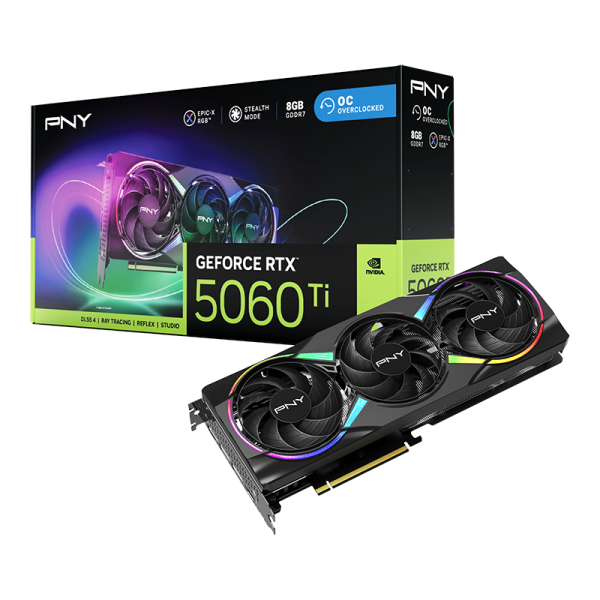 كرت شاشة PNY GeForce RTX 5060 Ti OC بسعة 8GB GDDR7 – تبريد مزدوج مع إضاءة RGB كرت شاشة PNY GeForce RTX 5060 Ti OC بسعة 8GB GDDR7 – تبريد مزدوج مع إضاءة RGB