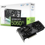 بطاقة رسومات PNY GeForce RTX 5060 Ti، بسعة 16 جيجابايت GDDR7، نظام تبريد مروحتين، واجهة PCIe-5.0، تدعم DLSS 4 وتتبع الأشعة (Ray Tracing) - اسود