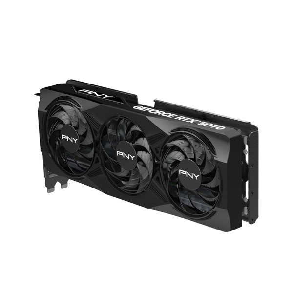 كرت شاشة PNY GeForce RTX 5070, ذاكرة 12GB GDDR7, نظام تبريد ثلاثي المراوح, اصدار مكسور السرعة OC, واجهة PCIe 5.0, دعم تقنيات NVIDIA RTX الحديثة - أسود