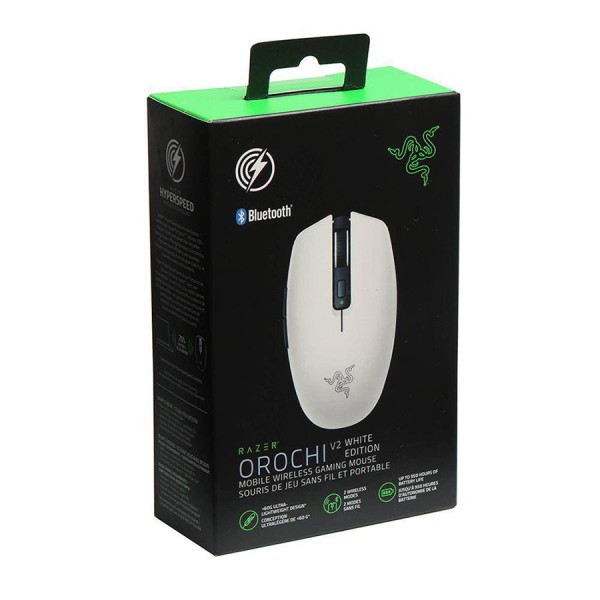 ماوس العاب لاسلكي Razer Orochi V2, مستشعر يصل الى 18,000 DPI, مع 6 أزرار قابلة للبرمجة,  اتصال لاسلكي مزدوج HyperSpeed 2.4GHz و Bluetooth - أبيض