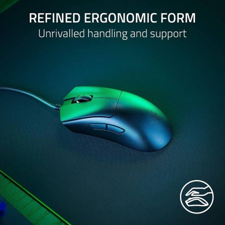 ماوس العاب سلكية Razer DeathAdder V3, بوزن 59 جرام, مستشعر بصري بدقة 30000 DPI, إضاءة Razer Chroma RGB, دعم تقنية 8K HyperPolling, مفاتيح Razer Optical Gen-3 - أسود