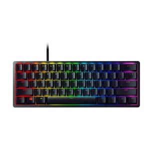 كيبورد العاب سلكي Razer Huntsman Mini, تصميم 60%, مفاتيح Razer Optical Switches, إضاءة Chroma RGB, كابل USB-C قابل للفصل,  يدعم Razer Synapse - أسود