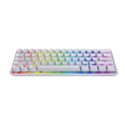 كيبورد العاب سلكي Razer Huntsman Mini Mercury, تصميم 60%, مفاتيح Purple Optical Switches, إضاءة Chroma RGB, كابل USB-C قابل للفصل,  يدعم Razer Synapse - أبيض