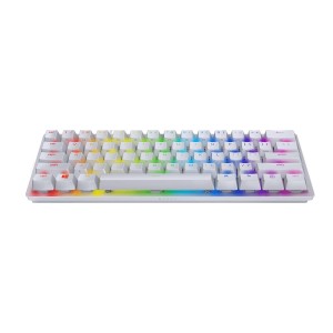 كيبورد العاب سلكي Razer Huntsman Mini Mercury, تصميم 60%, مفاتيح Purple Optical Switches, إضاءة Chroma RGB, كابل USB-C قابل للفصل,  يدعم Razer Synapse - أبيض