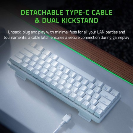 RAZER Huntsman Mini Mercury 60% gaming keyboard, Detachable USB-C, Purple Optical Switches, Chroma RGB lighting, Razer Synapse - WHITE