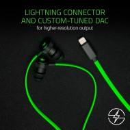سماعة الأذن السلكية RAZER Hammerhead, متوافقة مع أجهزة iOS, ميكروفون مدمج, تصميم داخل الأذن, كابل مانع للتشابك بطول 1.2 متر - أسود/أخضر