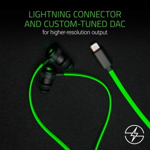 سماعة الأذن السلكية RAZER Hammerhead, متوافقة مع أجهزة iOS, ميكروفون مدمج, تصميم داخل الأذن, كابل مانع للتشابك بطول 1.2 متر - أسود/أخضر