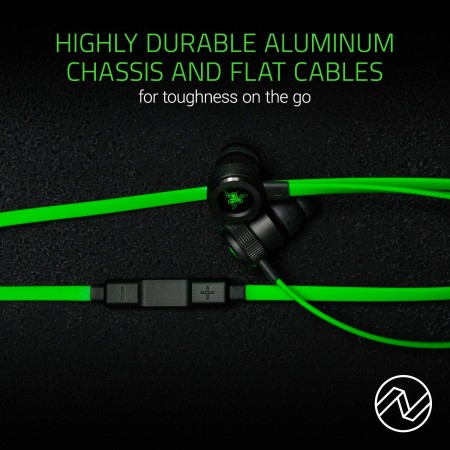 سماعة الأذن السلكية RAZER Hammerhead, متوافقة مع أجهزة iOS, ميكروفون مدمج, تصميم داخل الأذن, كيبل بطول 1.2 متر - أسود/أخضر