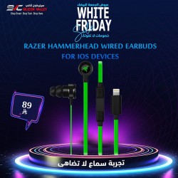 عروض الجمعة البيضاء - سماعة الأذن السلكية RAZER Hammerhead, متوافقة مع أجهزة iOS, ميكروفون مدمج, تصميم داخل الأذن, كيبل بطول 1.2 متر - أسود/أخضر
