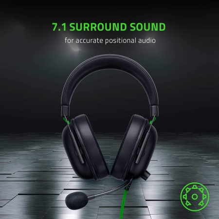سماعة العاب سلكية Razer BlackShark V2 X, صوت محيطي 7.1 , منفذ 3.5 مم, وسائد أذن من فوم ميموري, ميكروفون HyperClear من نوع Cardioid, الوزن 240 غرام,  كيبل 1.3 متر - أسود