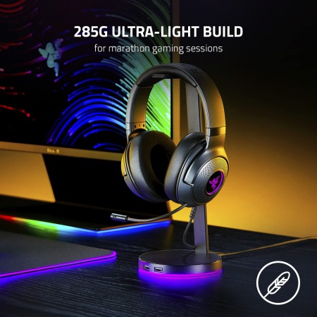 سماعة الألعاب سلكية Razer Kraken V3 X, صوت محيطي 7.1,  إضاءة Razer Chroma RGB, وسائد أذن من الفوم الميموري, ميكروفون قابل للإزالة, كيبل 2 متر USB - أسود