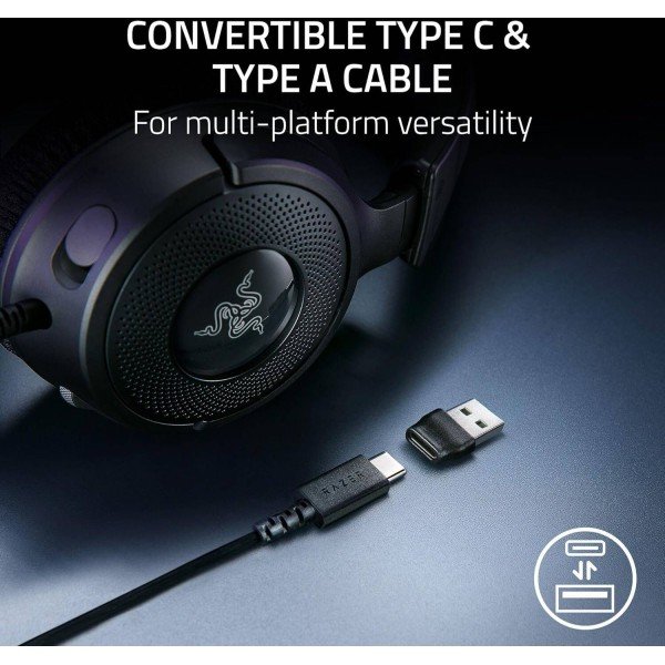 سماعة احترافية سلكية Razer Kraken V4 X 7.1, صوت محيطي 7.1, إضاءة Razer Chroma RGB, ايكروفون HyperClear Cardioid القابل للسحب, اتصال سلكي - أسود