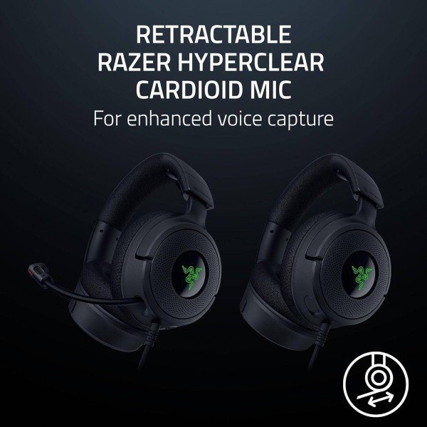 سماعة احترافية سلكية Razer Kraken V4 X 7.1, صوت محيطي 7.1, إضاءة Razer Chroma RGB, ايكروفون HyperClear Cardioid القابل للسحب, اتصال سلكي - أسود