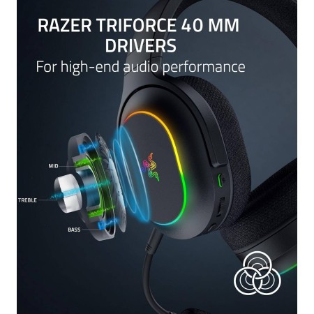 Razer Barracuda X Chroma 7.1 Wireless Gaming Headset, Detachable Mic, Up to 70 hr, 7.1 surround, Chroma RGB lighting - BLACK