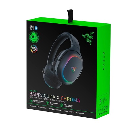 Razer Barracuda X Chroma 7.1 Wireless Gaming Headset, Detachable Mic, Up to 70 hr, 7.1 surround, Chroma RGB lighting - BLACK